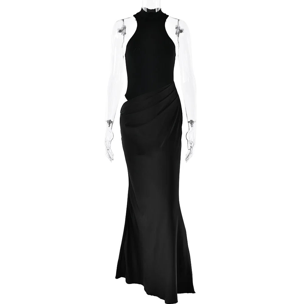 Women Backless Solid Color Party Club Evening Bodycon Sleeveless Long Dress