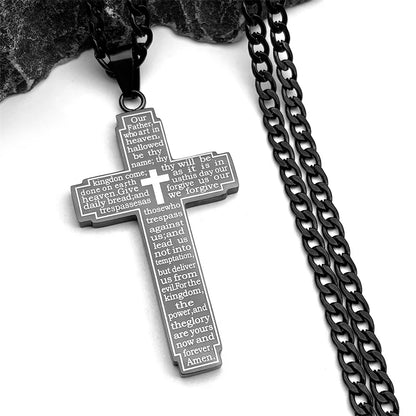 Men Stainless Steel Christian Bible Cross Religious Prayer Chain Big Pendant Necklace