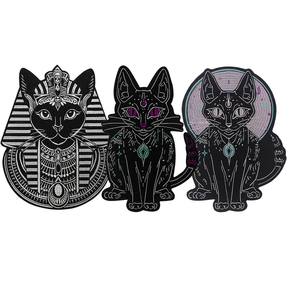 Large Black Noble Animal Cat Patch Embroidered Patches Iron on Clothing Backpack Badges Twill Craft Stickers