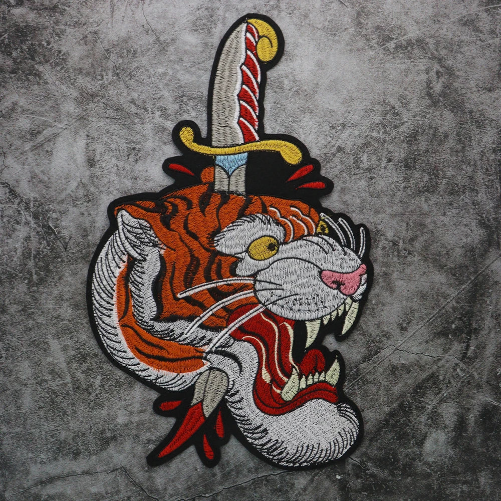 Animal Embroidery Leopard Sword Embroidered Patches for Clothing Applique Iron On Sewing
