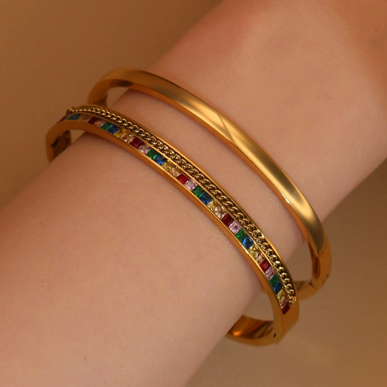 Fashion Plated 18k Zircon Stainless Steel Women's Bracelet Bangles