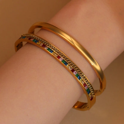 Fashion Plated 18k Zircon Stainless Steel Women's Bracelet Bangles