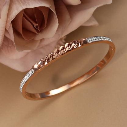 Love Charm 18k Gold Stainless Steel Crystal Cross Roman Numerals Bangle Bracelet