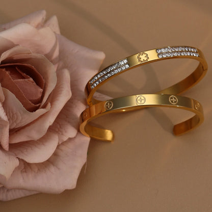 18K Gold-Plated Cross Screwdriver Stainless Steel Zircon Bangle Bracelet Women's Jewelry
