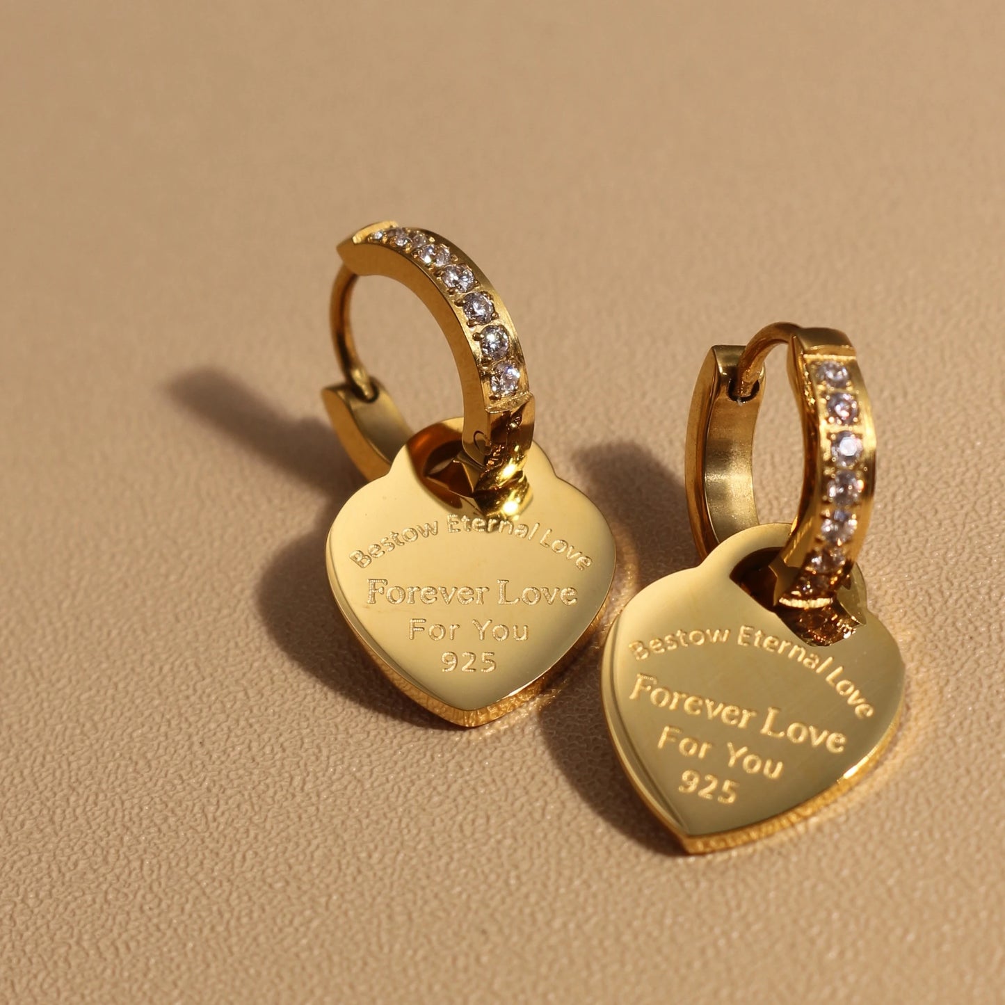 Women Heart Pendant Women Zircon Stainless Steel Gold Color Charm Earrings