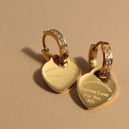 Women Heart Pendant Women Zircon Stainless Steel Gold Color Charm Earrings