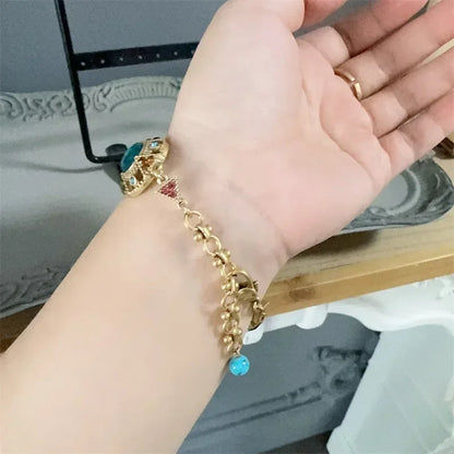 Vintage Copper Beauty Portrait Ancient Round Coin Wide Chain Women Bracelet