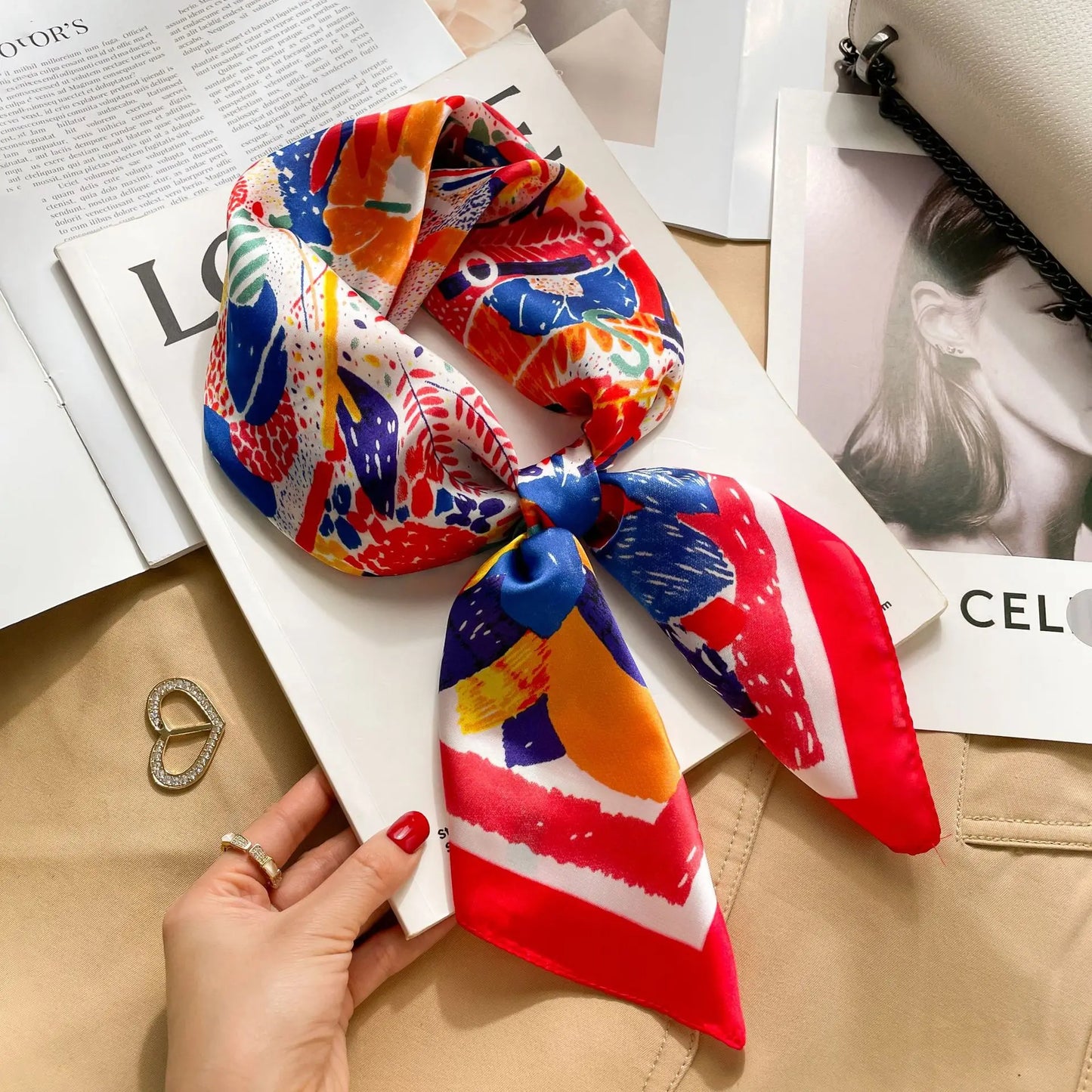 Women Silk Feeling Design Satin Square Scarf Wrap Shawl Scarves