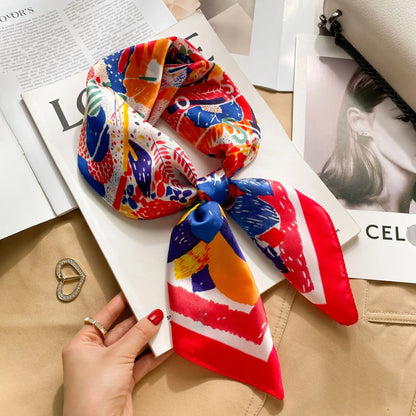 Women Silk Feeling Design Satin Square Scarf Wrap Shawl Scarves