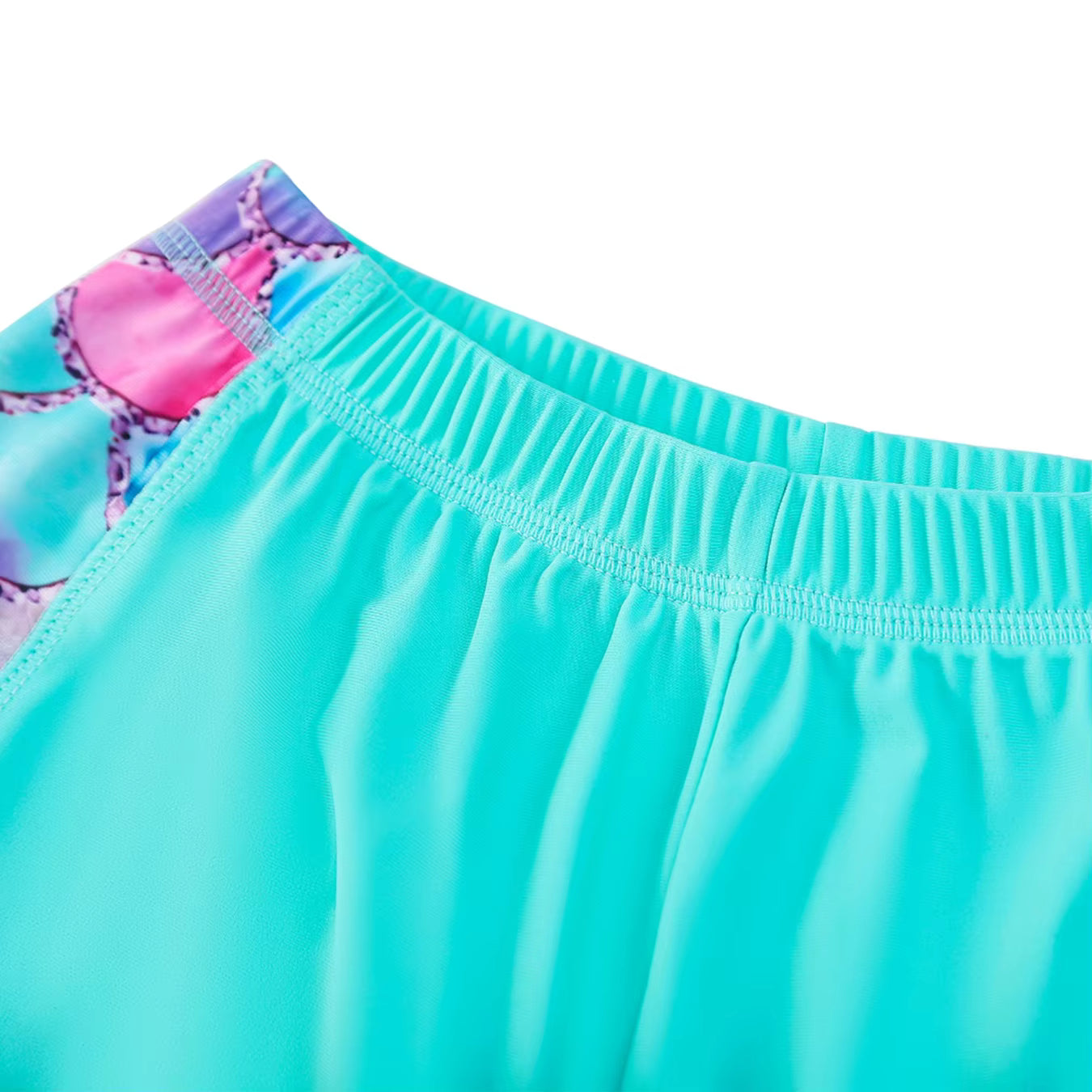 2pcs Kids Girls Short Sleeve Tops Swim Shorts Scale Print Patchwork Beach Bathing Swimwear