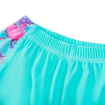 2pcs Kids Girls Short Sleeve Tops Swim Shorts Scale Print Patchwork Beach Bathing Swimwear