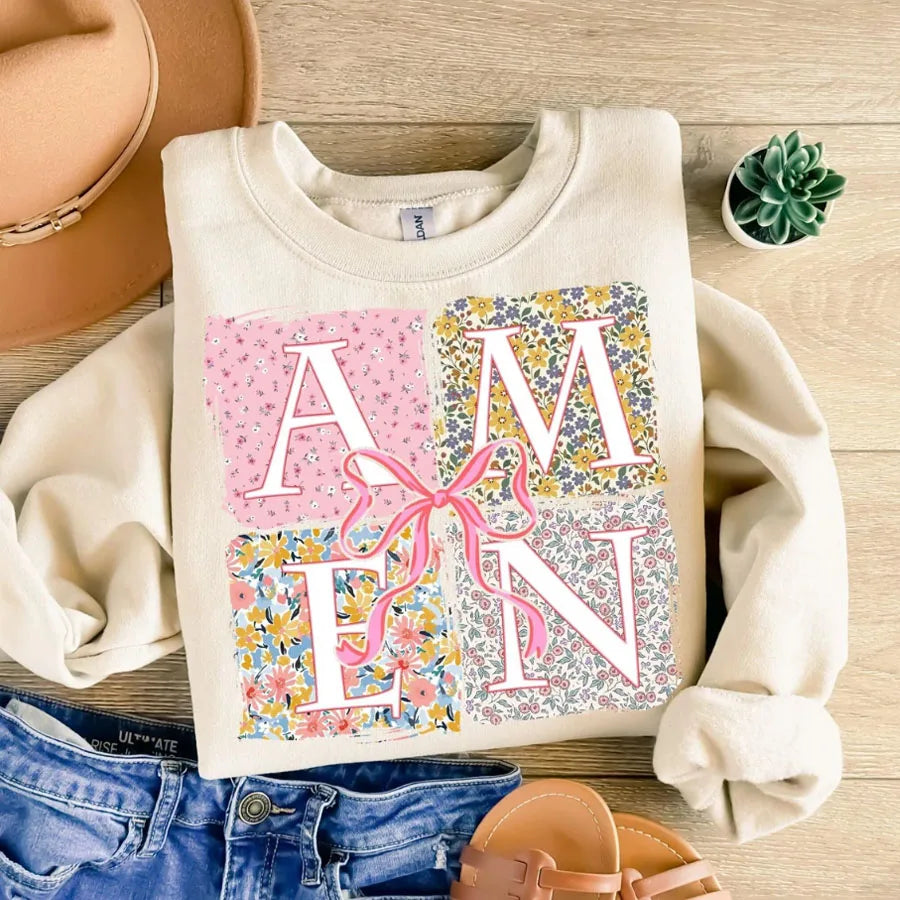 Floral Amen Bible Verses DIY Iron-On Heat Transfer Sticker Decal T-shirts Sweatshirts Bag Clothes Pillow Decor