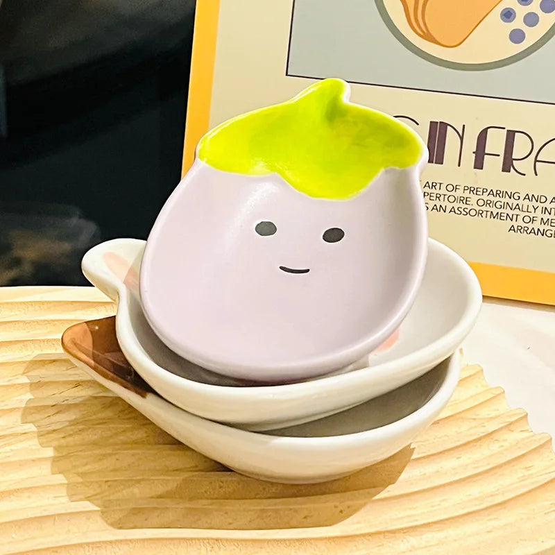 Small Ceramic Cartoon Disc Kitchen Mini Pot Dipping Plate Dessert Snack Dishes Tableware