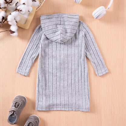 Kids Girl Solid Hoodie Cute Cartoon Pattern Pit Strip Knitted Party Shirt Dress