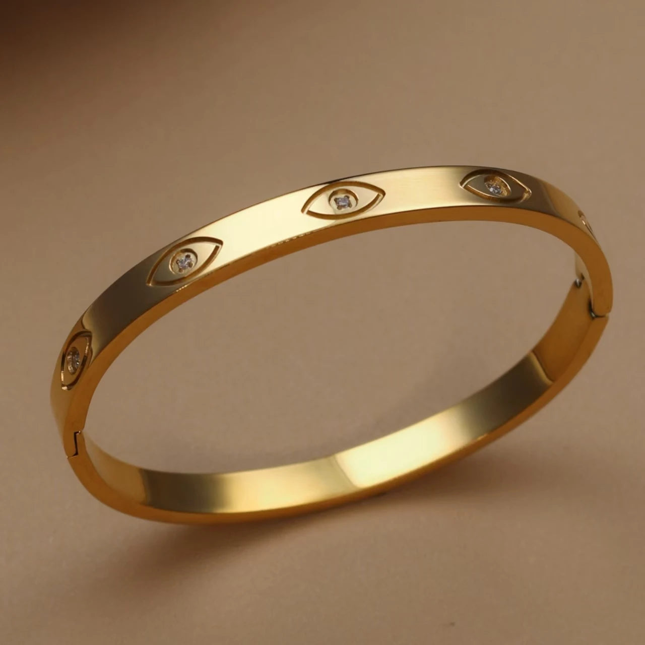 Fashion Stainless Steel Crystal Charm Gold Color Bracelet Women's Bangle