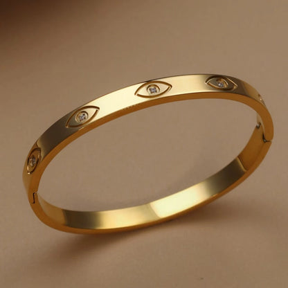 Fashion Stainless Steel Crystal Charm Gold Color Bracelet Women's Bangle
