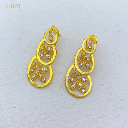 Women Wedding Dubai African Indian Flower Gold Plated Necklace Jewelry Sets