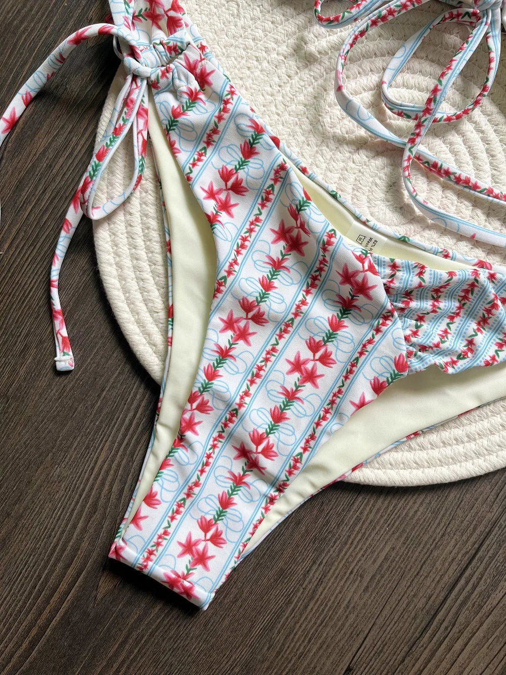 Women's Swimsuit Two-piece Print Beaded Bikini Swimwear Triangle Bathing Brazilian Suit