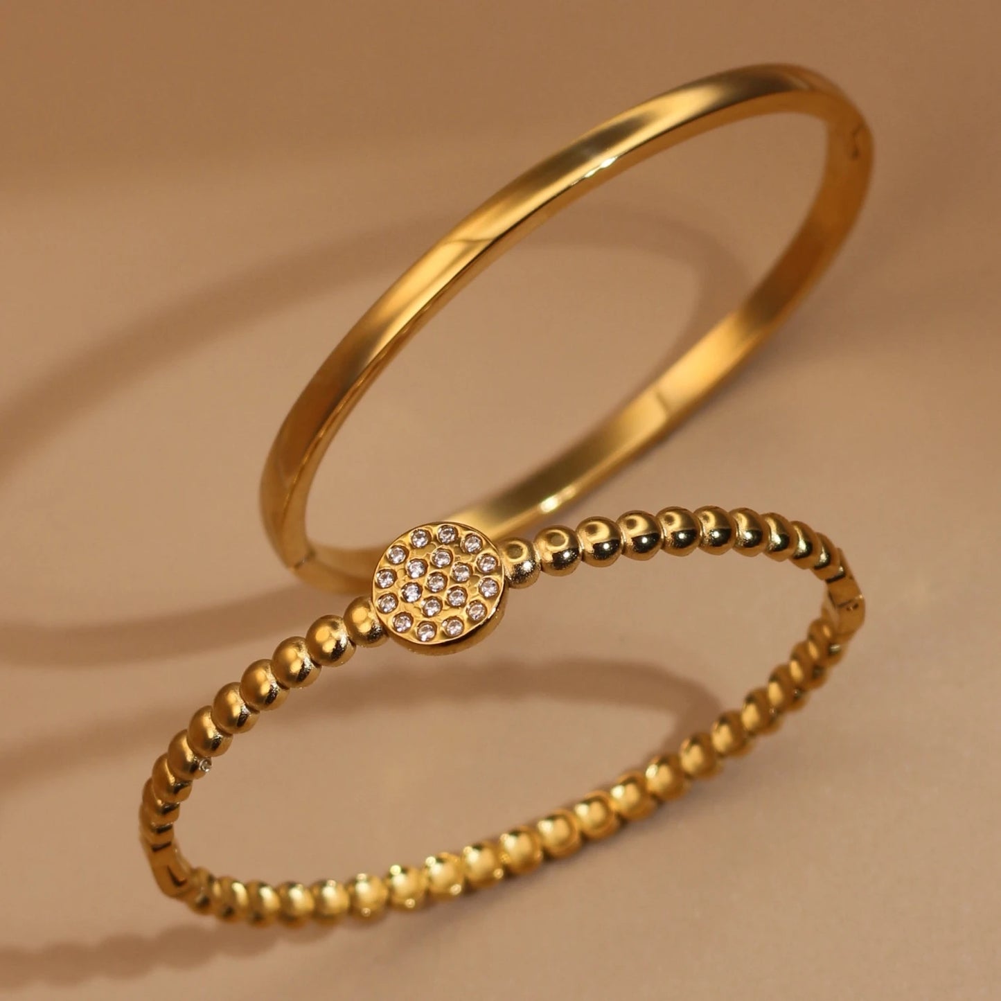 Women Fashion 2-in-1 Plated 18K Gold Zircon Stainless Steel Designer Bracelet Bangle