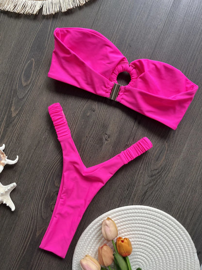 Micro Bikini Push Up Women Swimwear Brazilian Bikini Thong Solid Beachwear Swimsuit