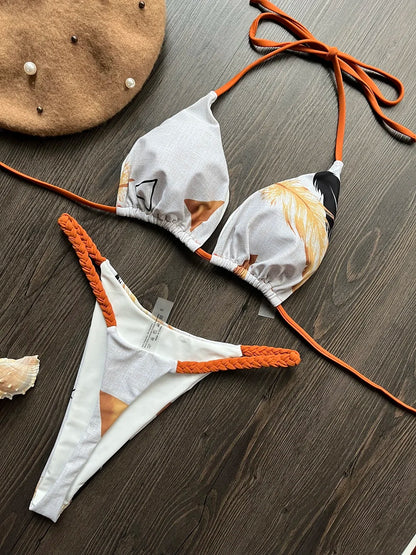 Women Bikini Print Swimsuit Push Up 2-piece Swimwear Thong Beachwear Bathing Suit