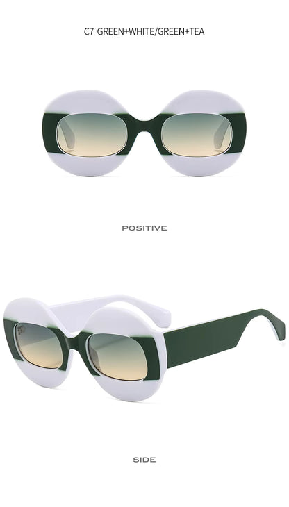 Men Women Retro Oval Clear Gradient Lens Shades UV400 Fashion Round Glasses Sunglasses