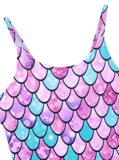 One Piece Kids Girls Sleeveless Scale Printed Swimwear Beach Rash Guard Swimming Suit