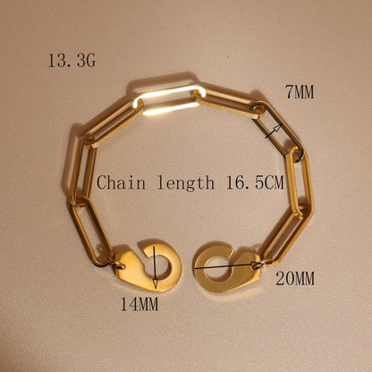 Women 18K Gold-Plated Stainless Steel Bead Open Bracelet Clasp Design Bangles Jewelry