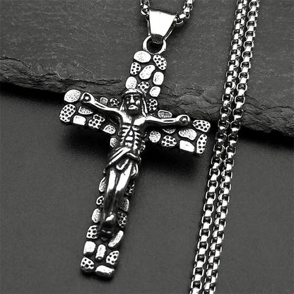 Men Women Gold Color Chain Amulet Stainless Steel Christian Jesus Crucifix Cross Pendants Necklace