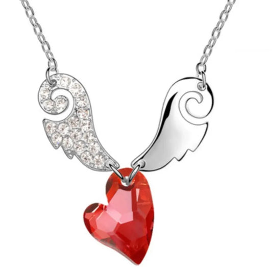 Women Fashion Rhinestone Crystal Angel Wings Heart chain lovers Necklaces