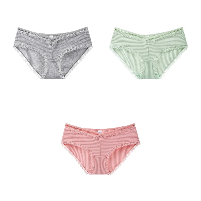 3Pcs Cotton Briefs Underwear Women Solid Soft Underpants Low-Rise Panties