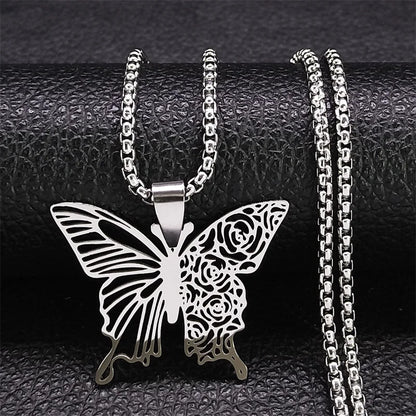 Bird Hummingbird Flower Necklace for Women Men Stainless Steel Gold Color Animal Pendant Necklaces Jewelry collar colibri N4626S