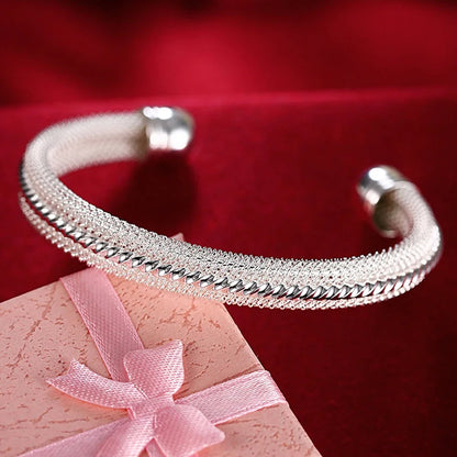 925 Sterling Silver Charms Open Women Fashion Adjustment Cuff Wedding Bangles Bracelet