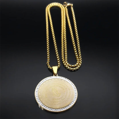 Women Men Stainless Steel Blessing Bible Lords English Serenity Prayer Hand Pendant Necklace