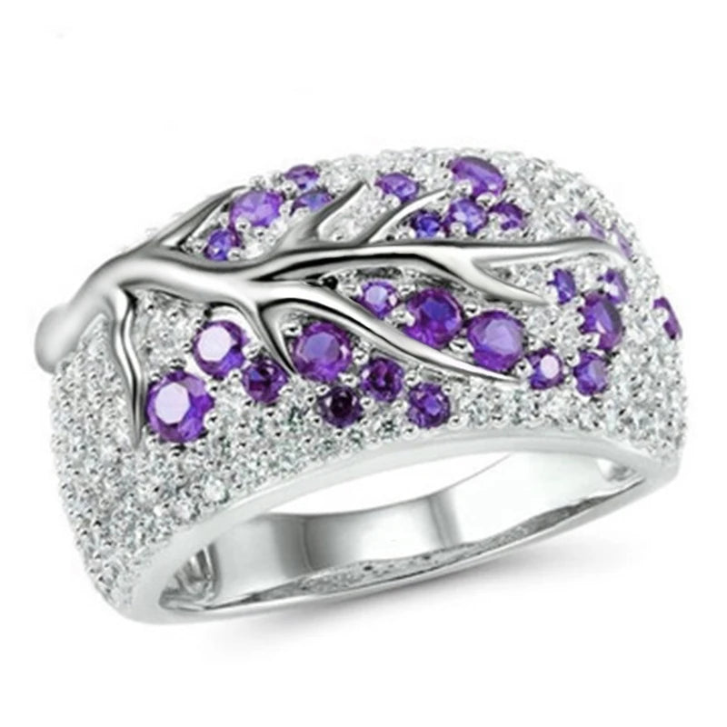 Women Romantic Plum Branch Crystal Zircon Rings Size 5 - 11