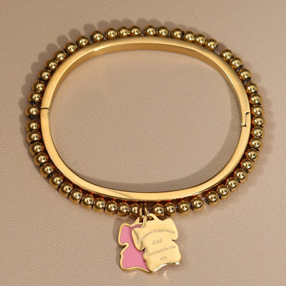 New Pink Elephant Pendant Elastic Bead Stainless Steel Bracelet 18 K Gold Plated Luxury Women's Jewelry Wholesale Gift