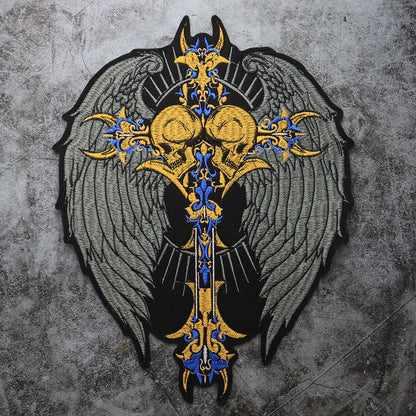 Punk Wings Skull Biker Rock Large Embroidered Patch Appliques Iron on Patches Badge Clothes Sewing