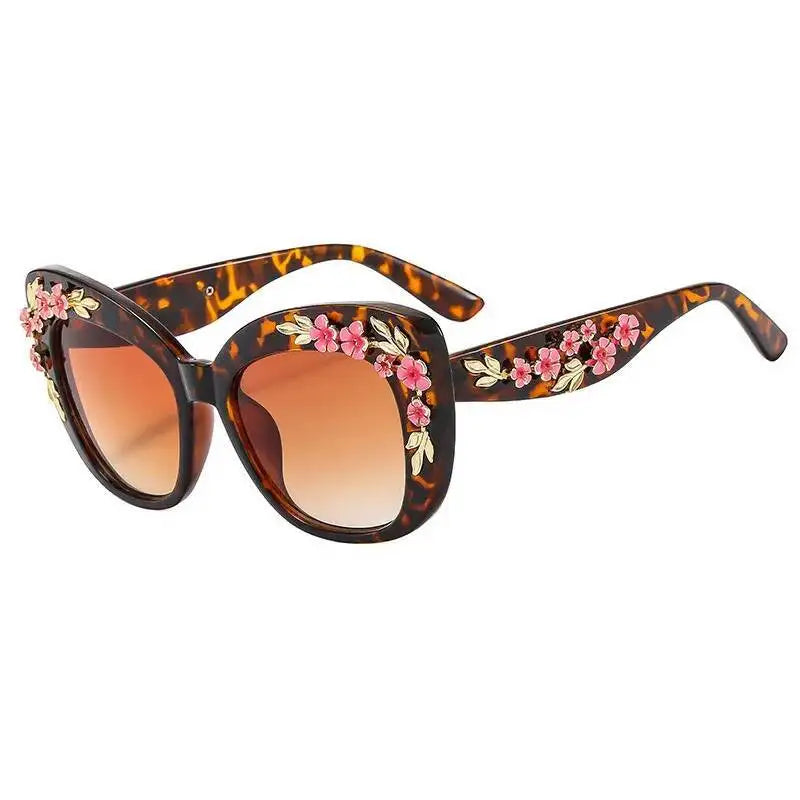 Women Rose Flower Cat Eye Queen Oversize Vintage Designer Sunglasses