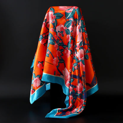 90cm Women Four Seasons Square Silk Satin Bandana Wrap Shawl Scarves Scarfs gfK4