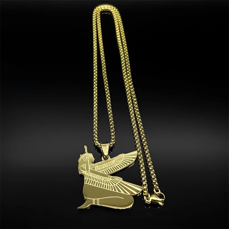 Women Men Stainless Steel Gold/Silver Color Egyptian Mystery Amulet Goddess of Life Necklace