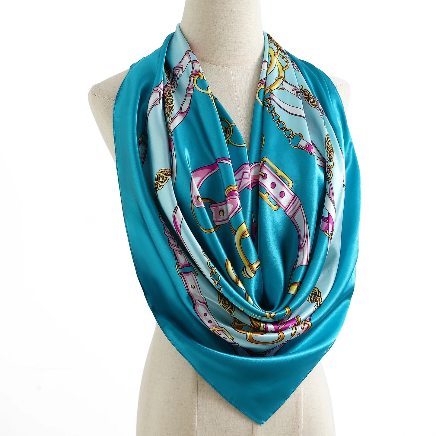 90cm Women Four Seasons Square Silk Satin Bandana Wrap Shawl Scarves Scarfs Spk8