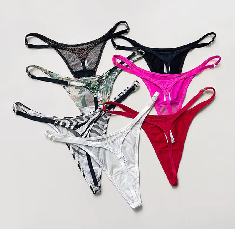 Ice Slik Low Waist Women G String Leopard Flower Panties Briefs Thong T-back Underwear