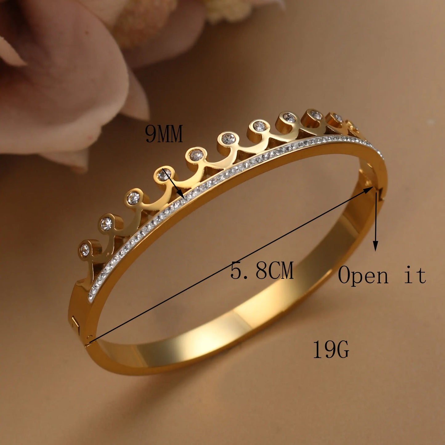 Delicate Crystal Crown LOVE Stainless Steel Gold Color Cutout Design Women's Charm Bracelet