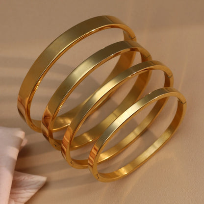 18K Gold Plated Stainless Steel Polished Zircon 50MM Bangles Bracelet
