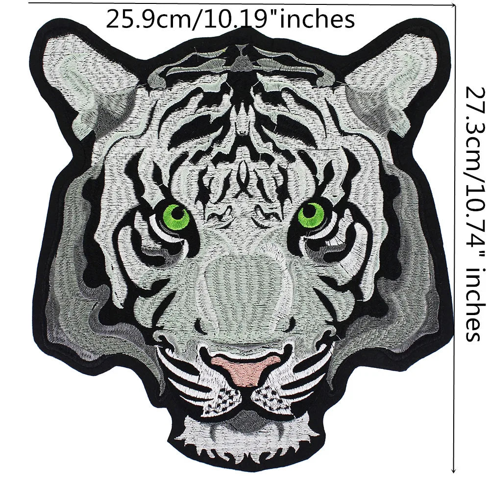 Large-size biker Punk Motorcycle Embroidered Tiger Skeleton Patch Appliques Iron on Patches Badge Clothes Sewing