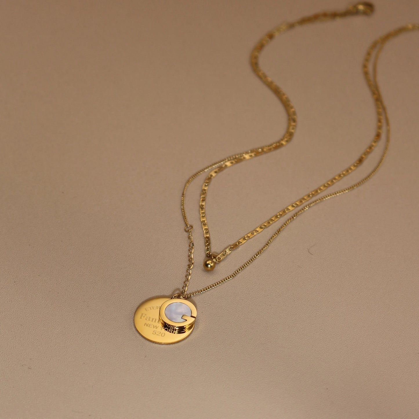 Women Mother-Of-Pearl Pendant G Letter Titanium Steel Necklace Gifts