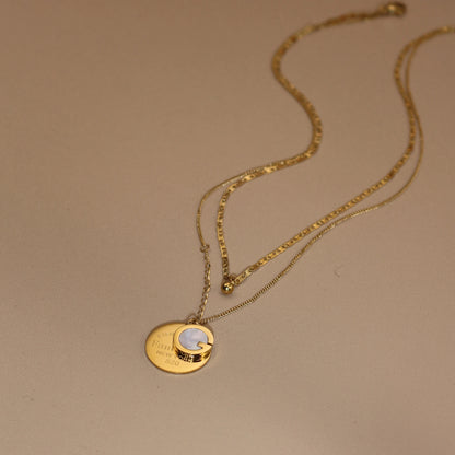 Women Mother-Of-Pearl Pendant G Letter Titanium Steel Necklace Gifts
