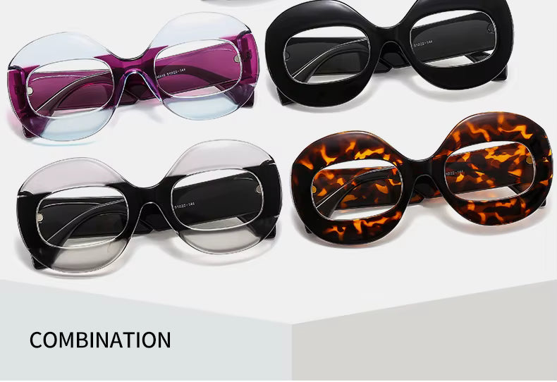 Men Women Retro Oval Clear Gradient Lens Shades UV400 Fashion Round Glasses Sunglasses