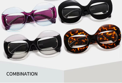 Men Women Retro Oval Clear Gradient Lens Shades UV400 Fashion Round Glasses Sunglasses