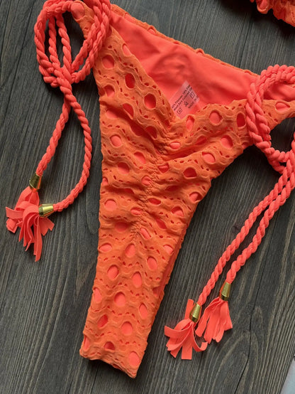 Sexy Split Swimsuit Bikini Hollow Fabric Solid Color Bikini Beach Bathing Suit